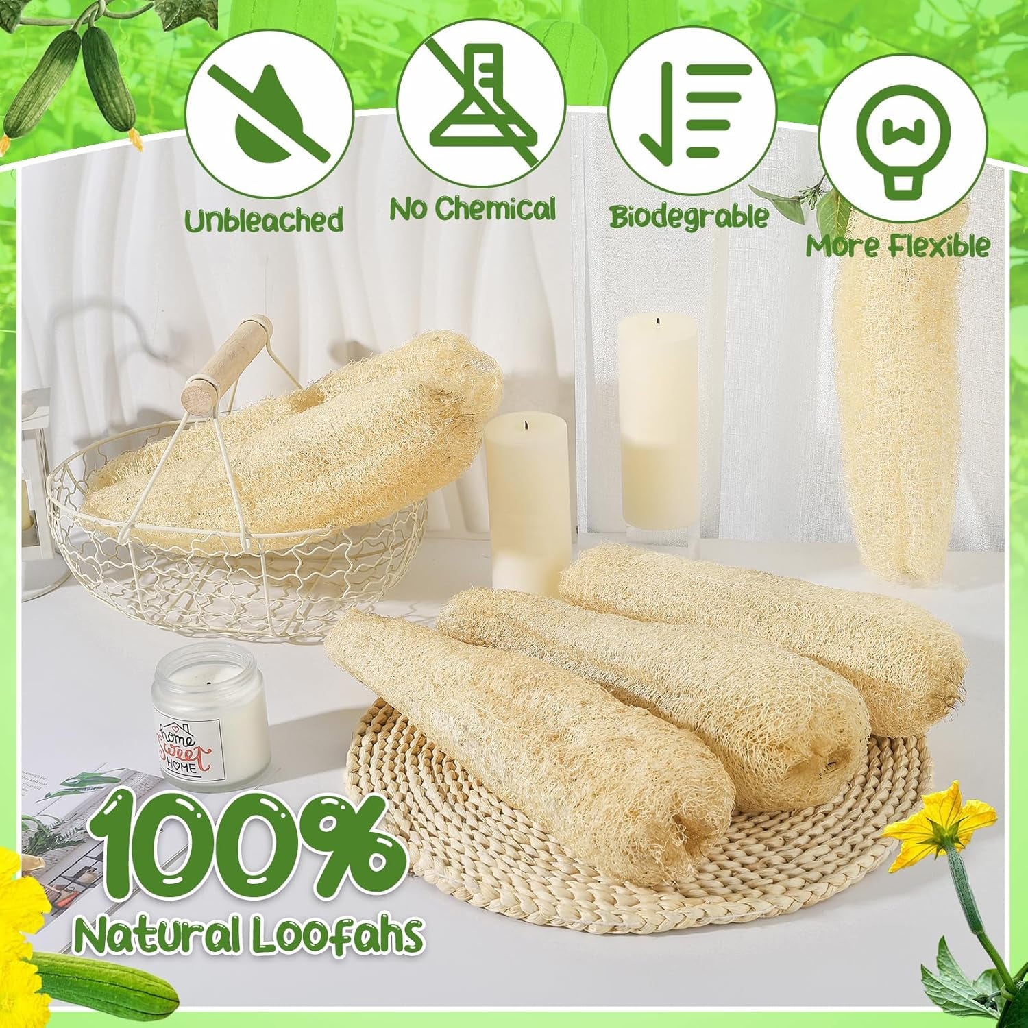 11.8 Inches Natural Loofah Sponges Pack of 6, for Kitchen Dishes Body Scrubber
