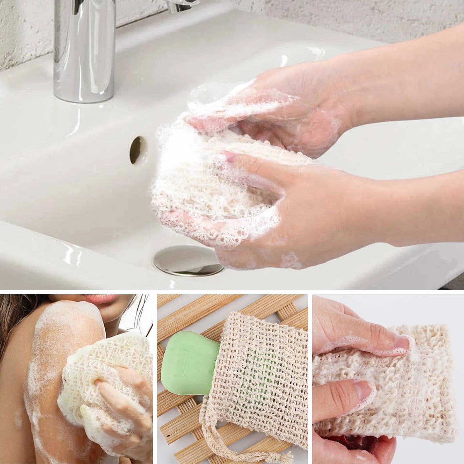 Natural Soap Bags, Durable Soap Saver Pouch, Bath Mesh Net Bags for Foaming, Lathering, Drying Soaps with Drawstring Design, Line Soap Bag Holders Fit for Most Soaps, Yellow