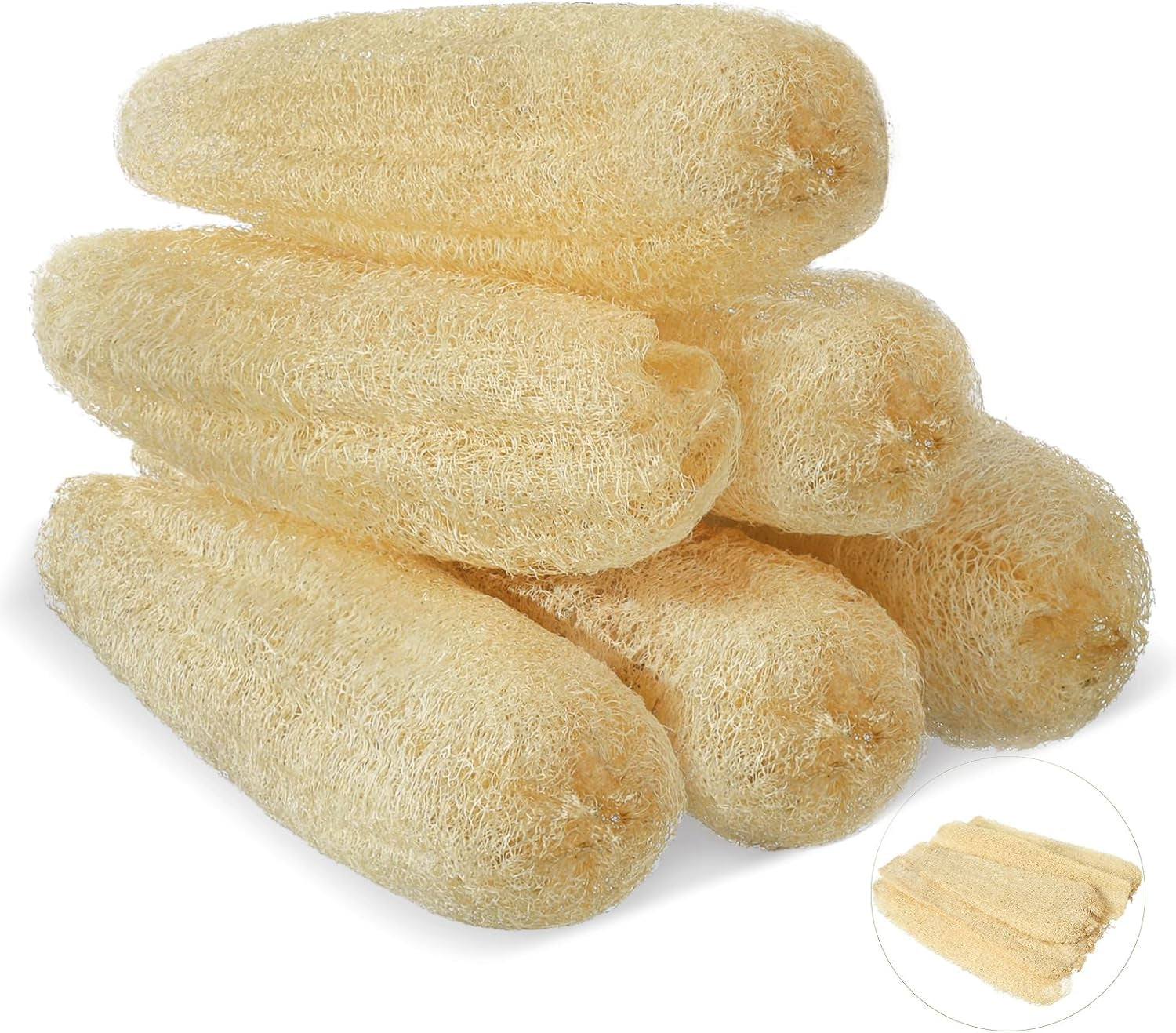 11.8 Inches Natural Loofah Sponges Pack of 6, for Kitchen Dishes Body Scrubber