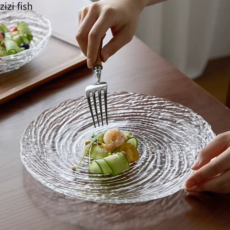 Creative Threaded Glass Dinner Plate Dessert Plate Snack Plate Fruit Salad Plates Pasta Plates Restaurant Specialty Tableware