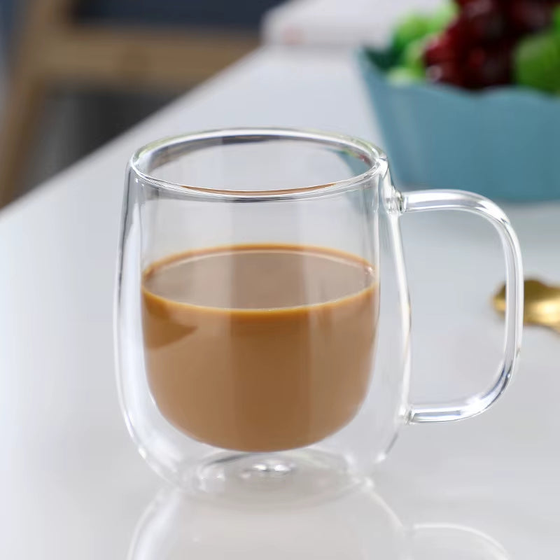 150/250/350ML Heat Resistant Double Wall Glass Coffee Cup with Handle Cappuccino Latte Breakfast Tea Milk Water Clear Cups Gift