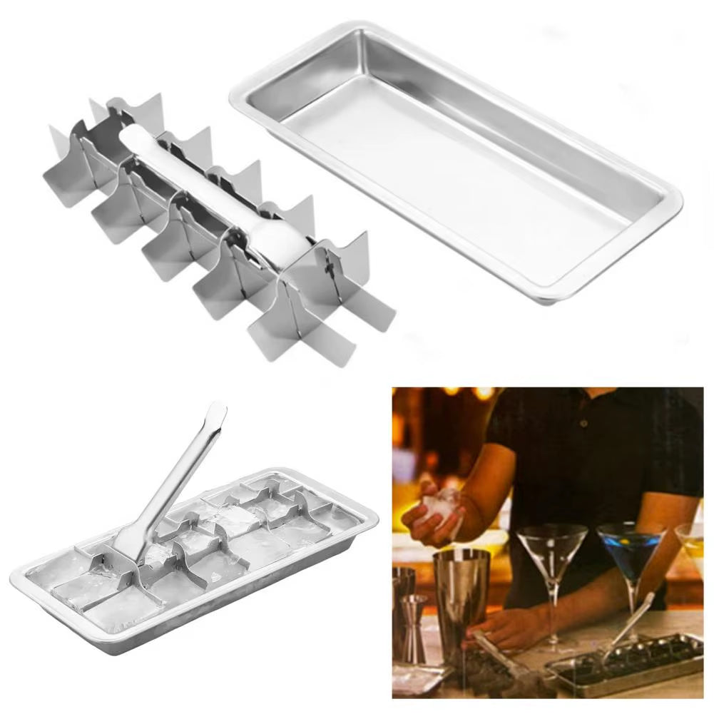 18-Slot Stainless Steel Ice Cube Tray with Easy Release Handle - Removable, Dishwasher Safe Ice Mold for Home, Bar & Kitchen