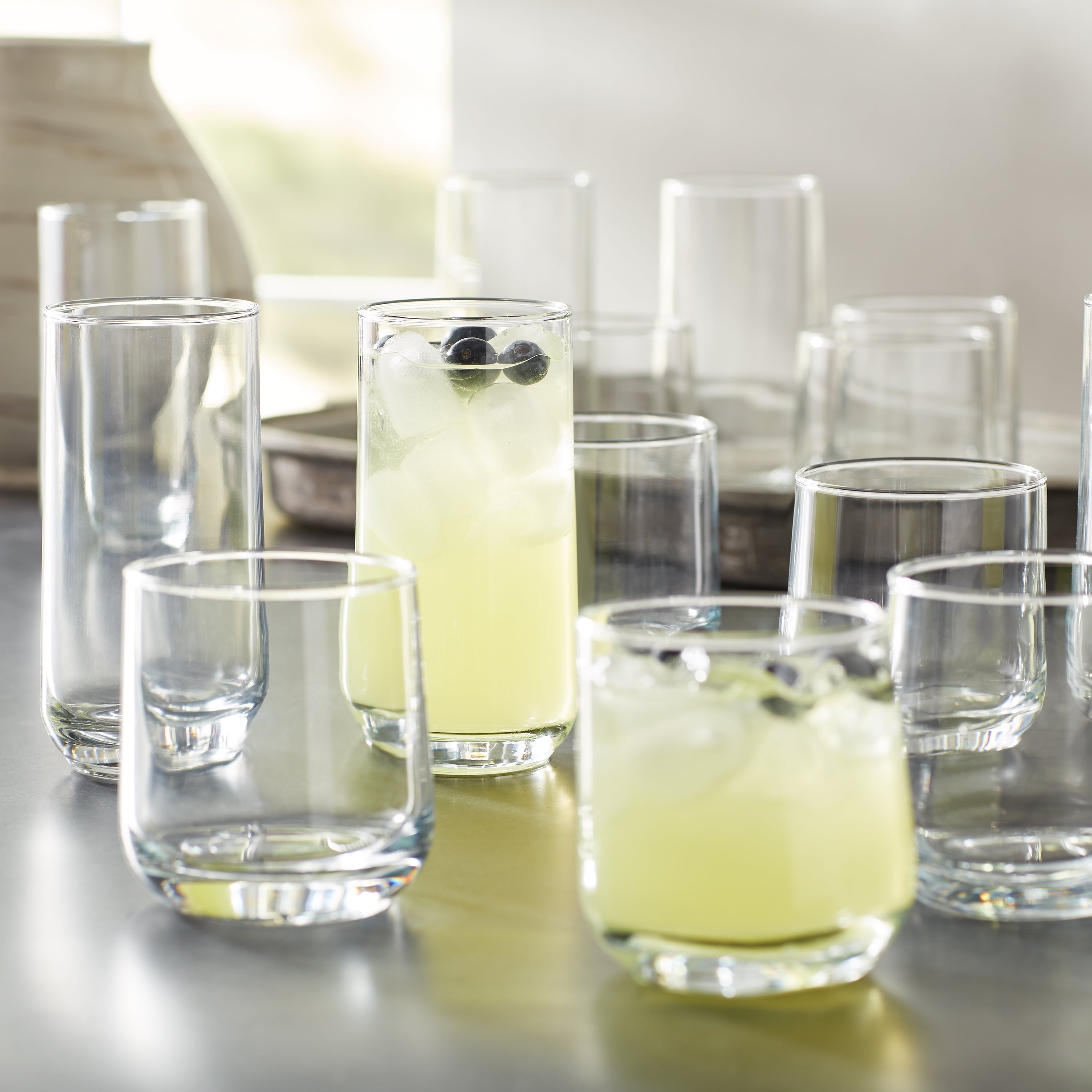 Josie Mixed Size Glass Drinkware, Set of 16