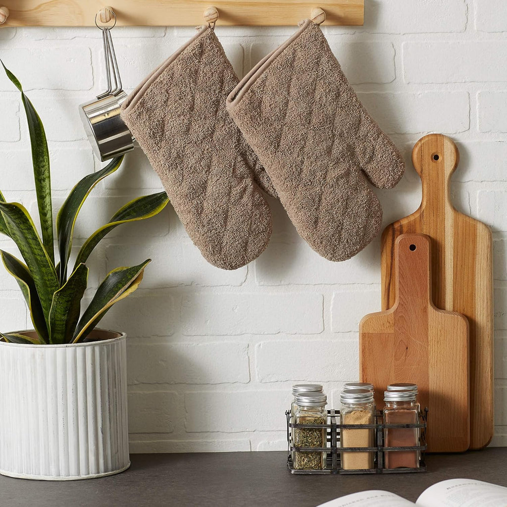 Basic Terry Collection 100% Cotton Quilted, Oven Mitt, Stone, 2 Piece