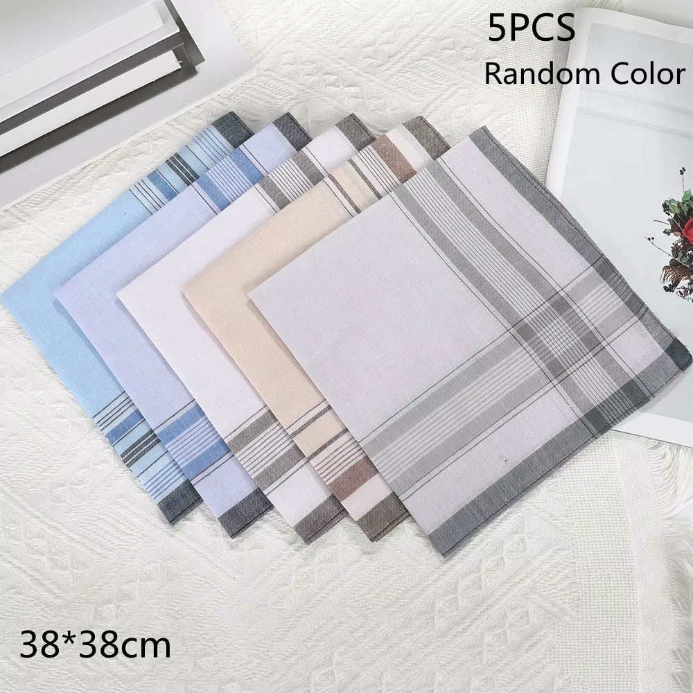 5Pcs/Lot Classic Vintage Men Pocket Squares Plaid Stripe Handkerchief Hanky 100% Cotton Thin Business Casual Chest Towel Random