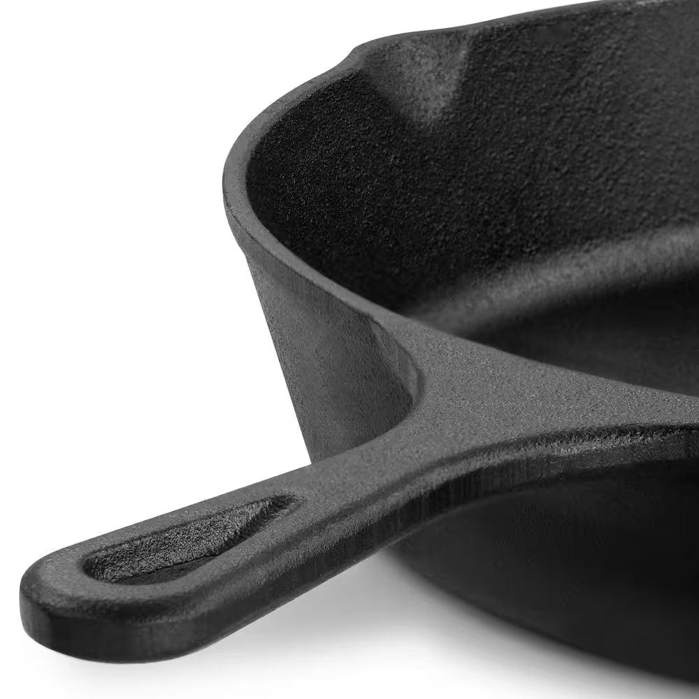 12 In. round Pre Seasoned Cast Iron Frying Pan in Black