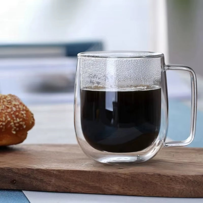 150/250/350ML Heat Resistant Double Wall Glass Coffee Cup with Handle Cappuccino Latte Breakfast Tea Milk Water Clear Cups Gift