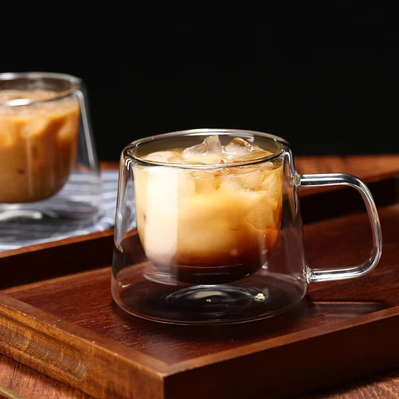 200Ml Double Wall Glass Coffee Mug French Creative Mug Heat-Resistant Espresso Cup Thermo Insulated Cup Tea Water Drinkware Set