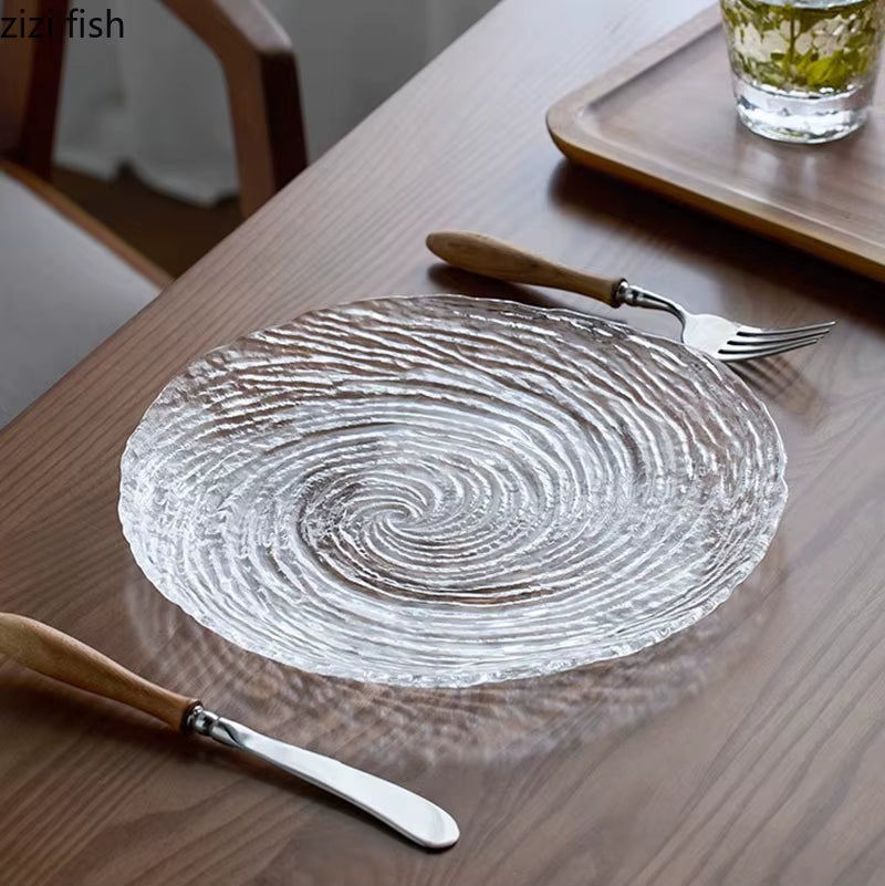 Creative Threaded Glass Dinner Plate Dessert Plate Snack Plate Fruit Salad Plates Pasta Plates Restaurant Specialty Tableware