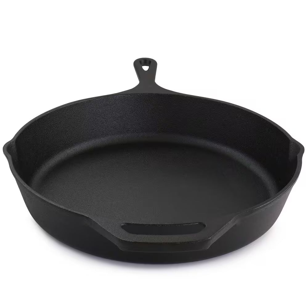 12 In. round Pre Seasoned Cast Iron Frying Pan in Black