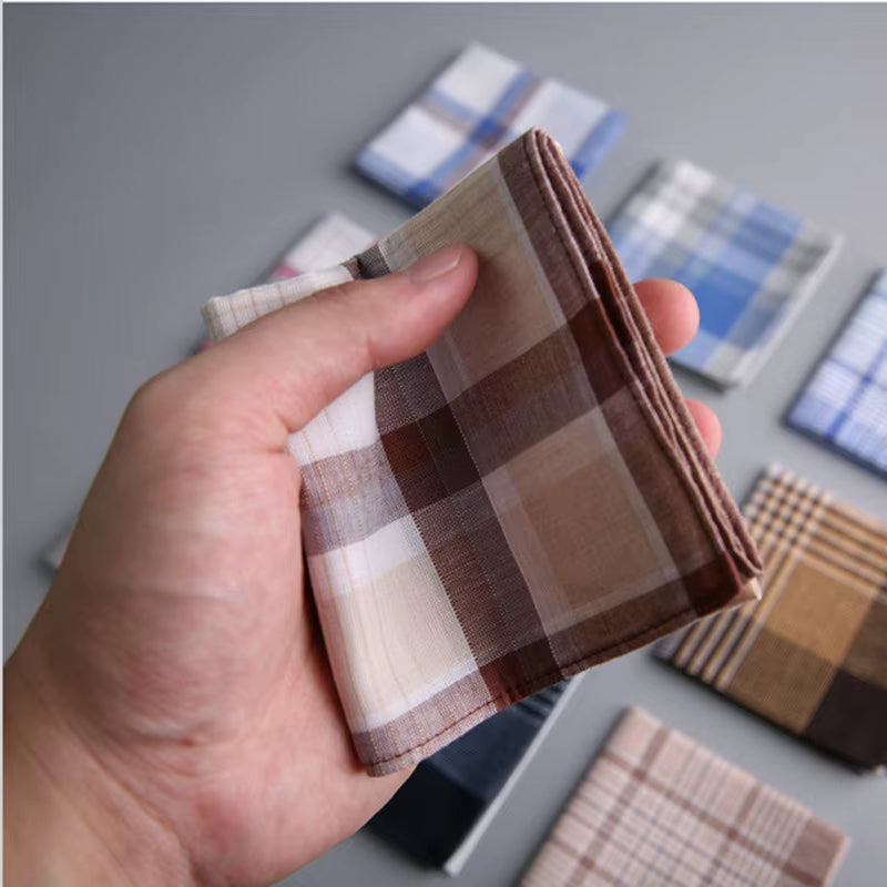 5Pcs/Lot Classic Vintage Men Pocket Squares Plaid Stripe Handkerchief Hanky 100% Cotton Thin Business Casual Chest Towel Random