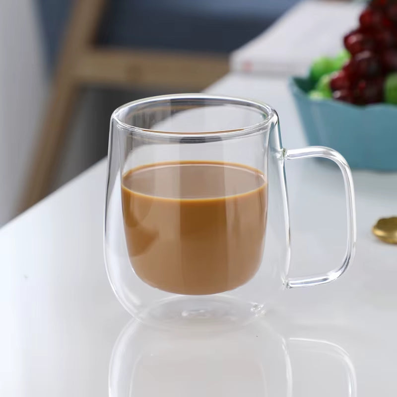 150/250/350ML Heat Resistant Double Wall Glass Coffee Cup with Handle Cappuccino Latte Breakfast Tea Milk Water Clear Cups Gift