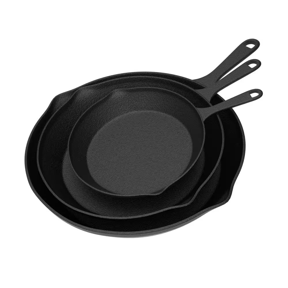 Pre-Seasoned 3-Piece Cast Iron Skillet Set in Black