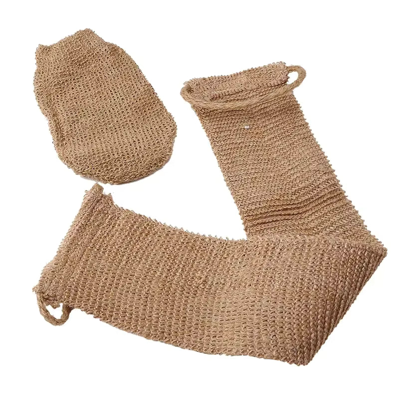 Natural Jute Body Exfoliator, Back Strap and Glove