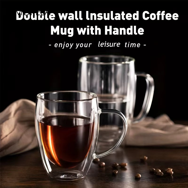 Glass Coffee Cups, Double Walled, 350mL (Set of 2, 4, or 6 Cups)