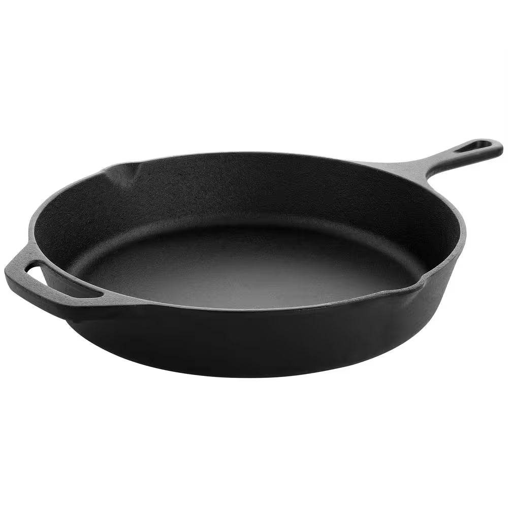 12 In. round Pre Seasoned Cast Iron Frying Pan in Black