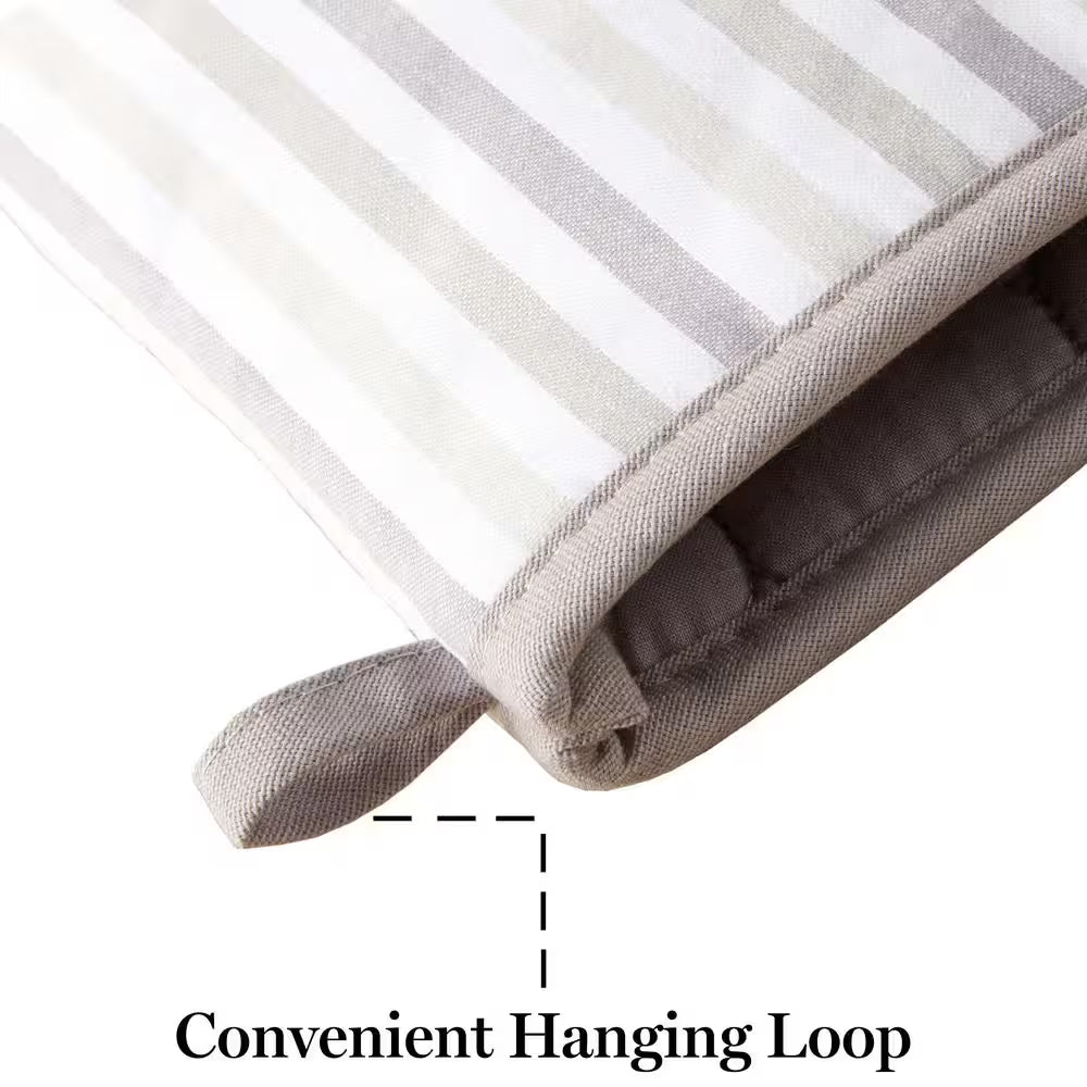 Daisy Stripe Beige/Brown Cotton Oven Mitt (Set of 2)