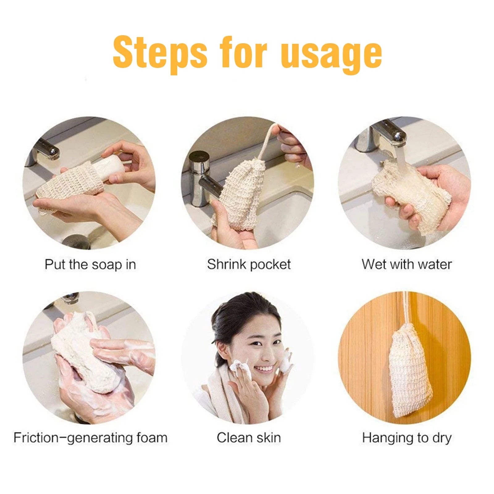 Natural Soap Bags, Durable Soap Saver Pouch, Bath Mesh Net Bags for Foaming, Lathering, Drying Soaps with Drawstring Design, Line Soap Bag Holders Fit for Most Soaps, Yellow