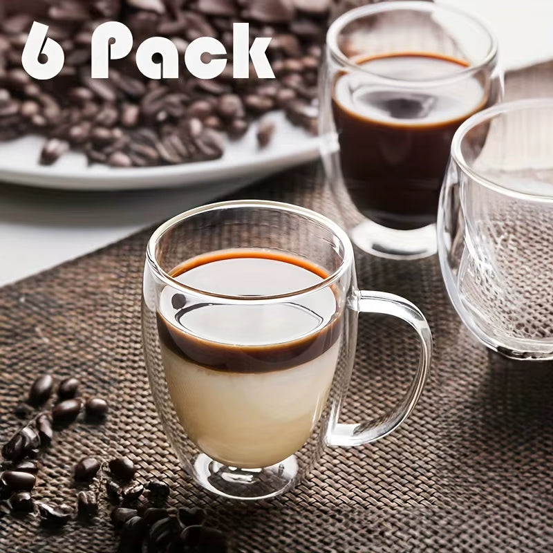 2/4/6PCS 350ML Double Wall Glass Coffee Mug with Handle Transparent Glass Cappuccino Cup Coffee Milk Tea Juice Tea Cup