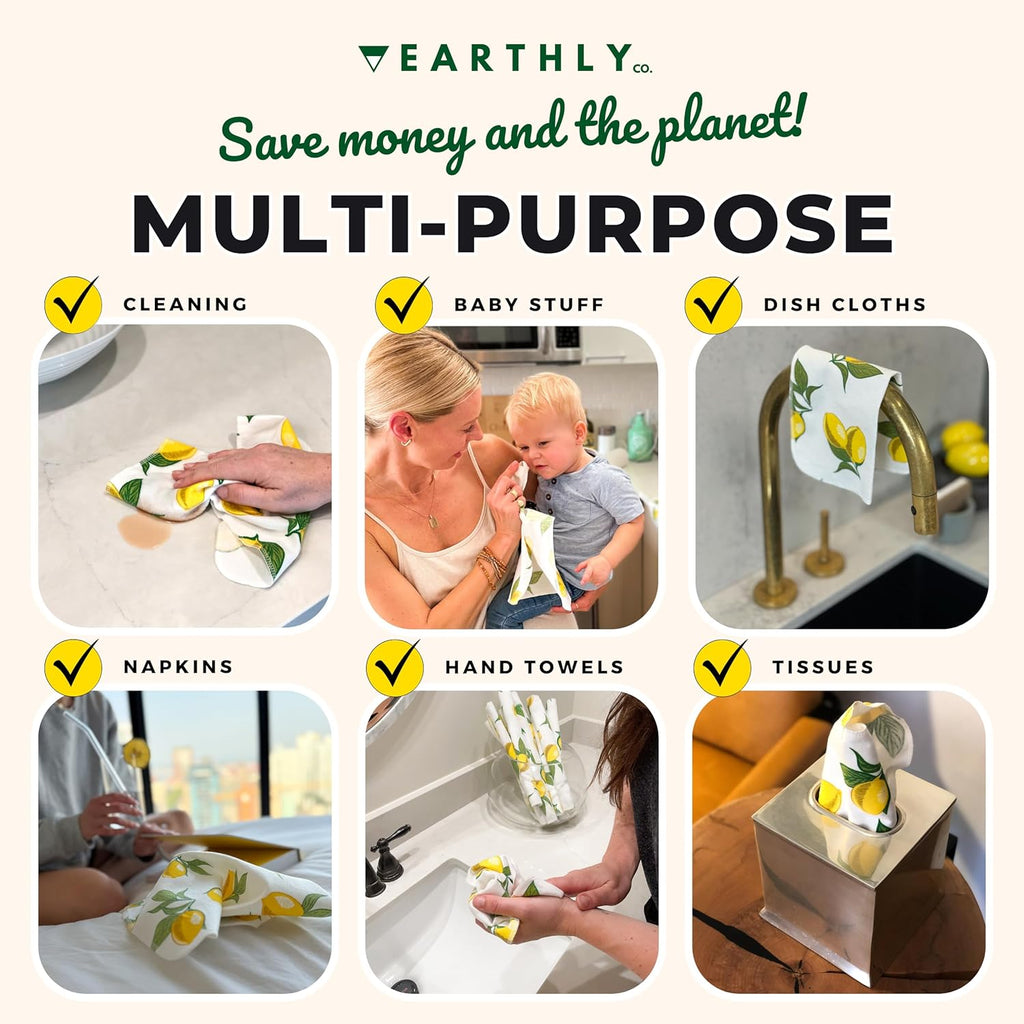 Reusable Paper Towels - 10 Pack - Roll of Washable Cotton Cloth Paper Towels - Paperless Reusable Napkins Cloth Washable - Absorbent + Long Lasting - Zero Waste Products - (Black Tie)