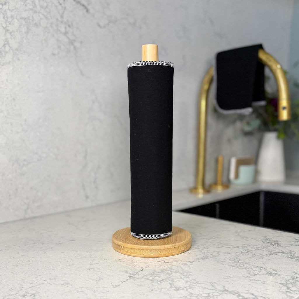 Reusable Paper Towels - 10 Pack - Roll of Washable Cotton Cloth Paper Towels - Paperless Reusable Napkins Cloth Washable - Absorbent + Long Lasting - Zero Waste Products - (Black Tie)