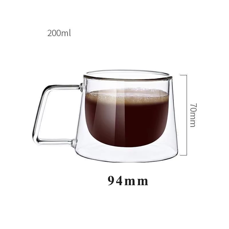 200Ml Double Wall Glass Coffee Mug French Creative Mug Heat-Resistant Espresso Cup Thermo Insulated Cup Tea Water Drinkware Set
