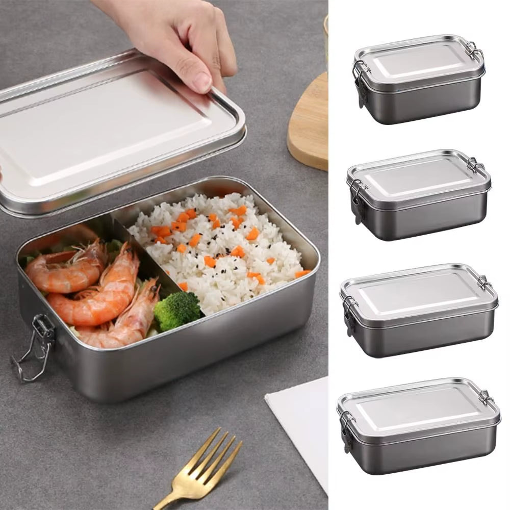 Durable Stainless Steel Bento Box Large Capacity Square Lunch Box with Lid Leakproof Lunch Container Outdoor